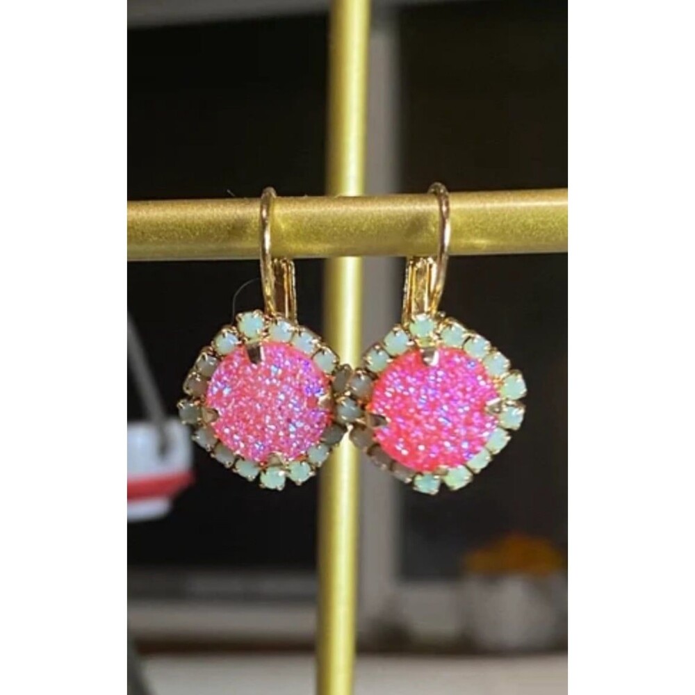 NWT Druzy Opal earrings in pink n green